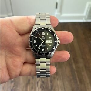 Orient Silver and Black Stainless Steel Watch